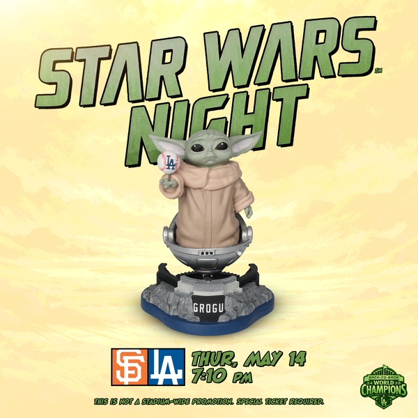 event ticket, baseball game, star wars night, promotional ticket, sports event, brand awareness, minimalist, playful, yellow, green, neutral